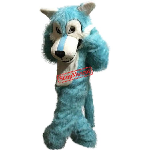 Realistic Blue Wolf Mascot Costume