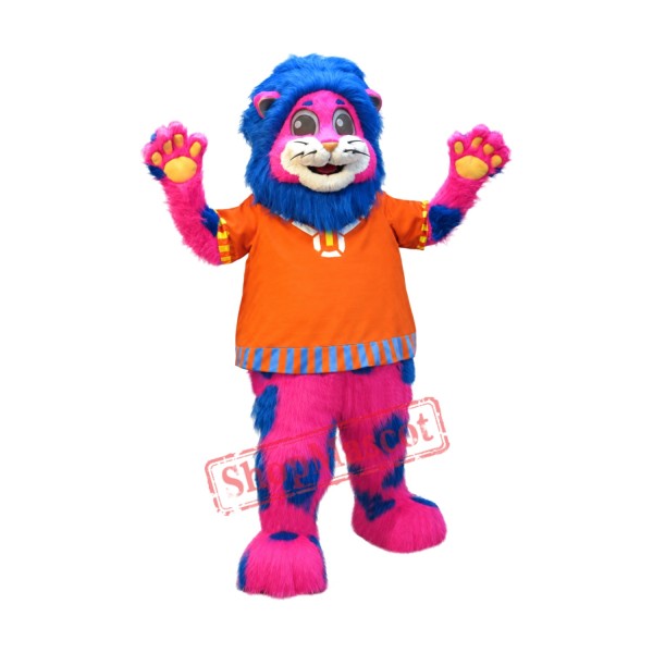 Pink & Blue Lion Mascot Costume