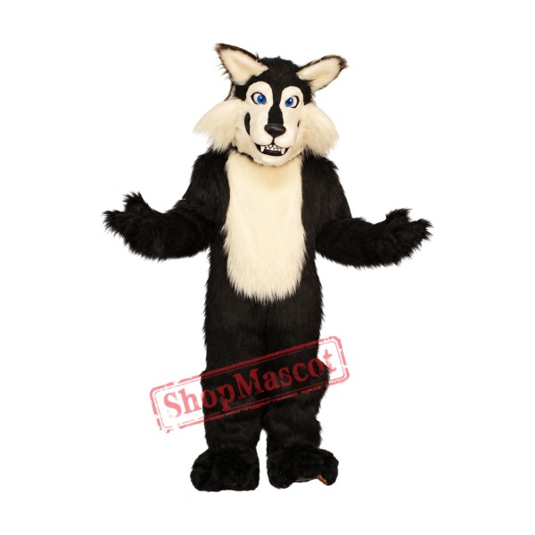 Superb Black Wolf Mascot Costume Superb Black Wolf Mascot Costume