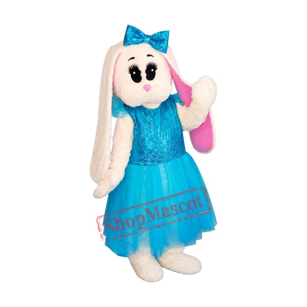 Blue Dress Bunny Mascot Costume