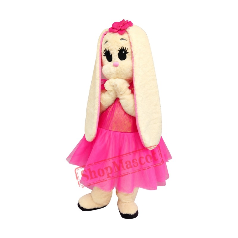 Pink Dress Bunny Mascot Costume Pink Dress Bunny Mascot Costume