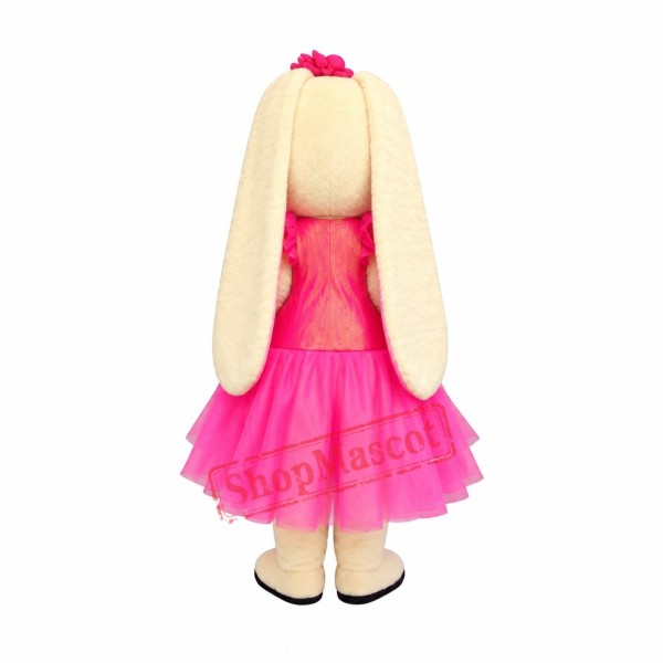 Pink Dress Bunny Mascot Costume