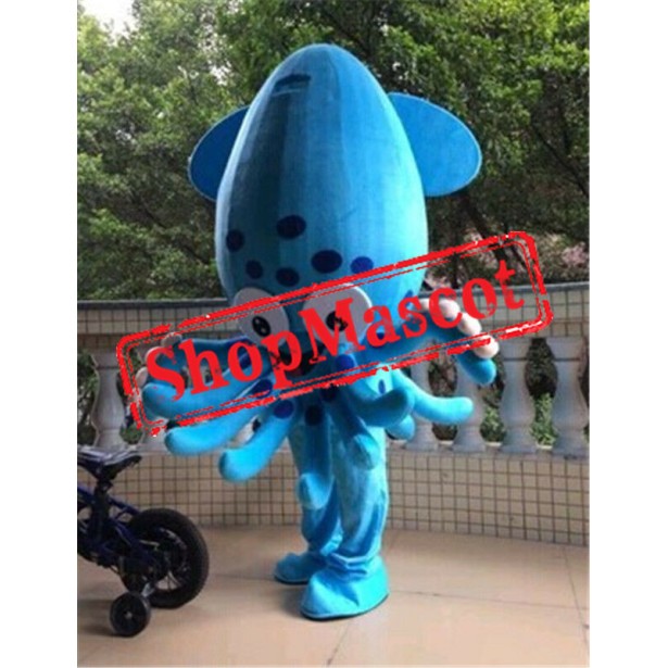Blue Squid Mascot Costume