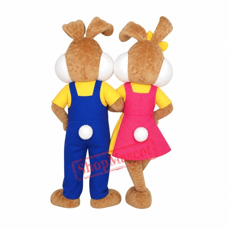 Energetic Mr and Mrs Rabbit Mascot Costume Energetic Mr and Mrs Rabbit Mascot Costume