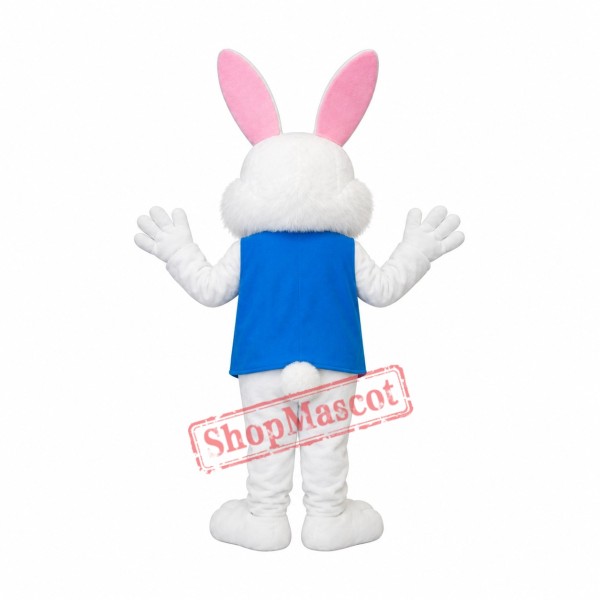 Happy White & Pink Rabbit Mascot Costume
