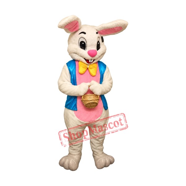 Friendly White Easter Bunny Rabbit Mascot Costume Friendly White Easter Bunny Rabbit Mascot Costume