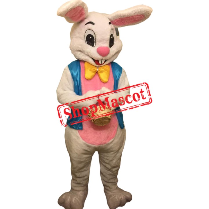 Friendly White Easter Bunny Rabbit Mascot Costume
