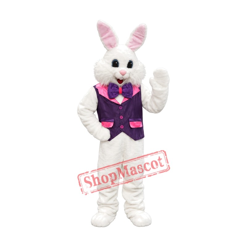 Friendly Purple Suit Easter Bunny Mascot Costume