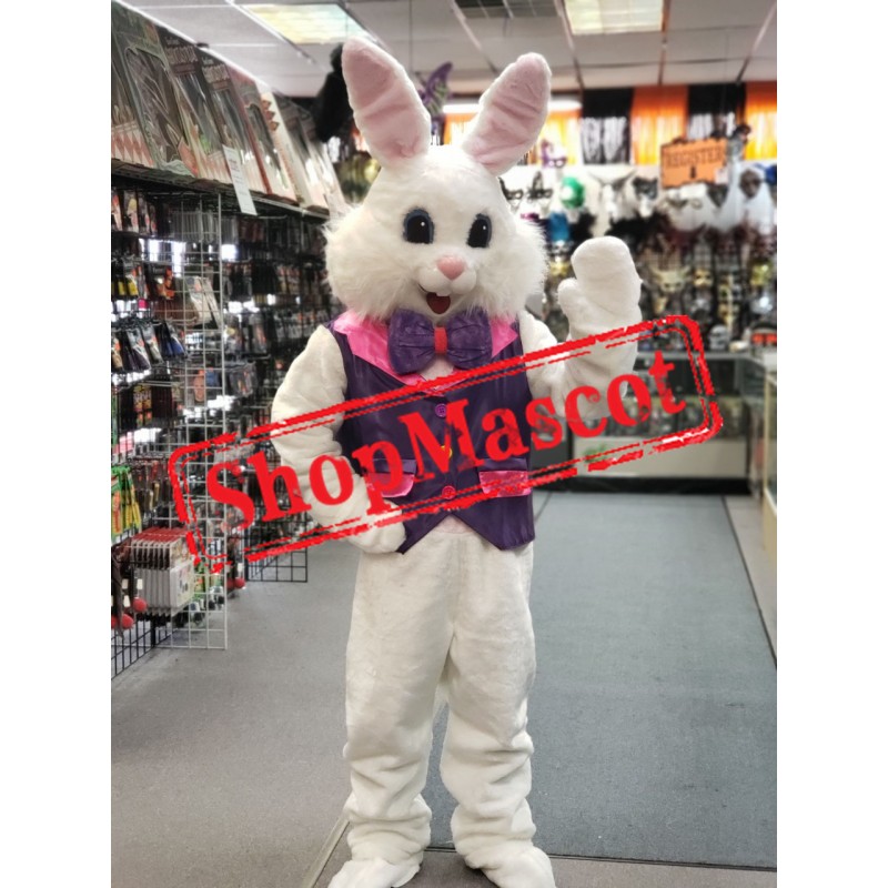 Friendly Purple Suit Easter Bunny Mascot Costume