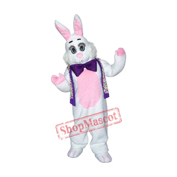 Superb Friendly White & Pink Bunny Mascot Costume