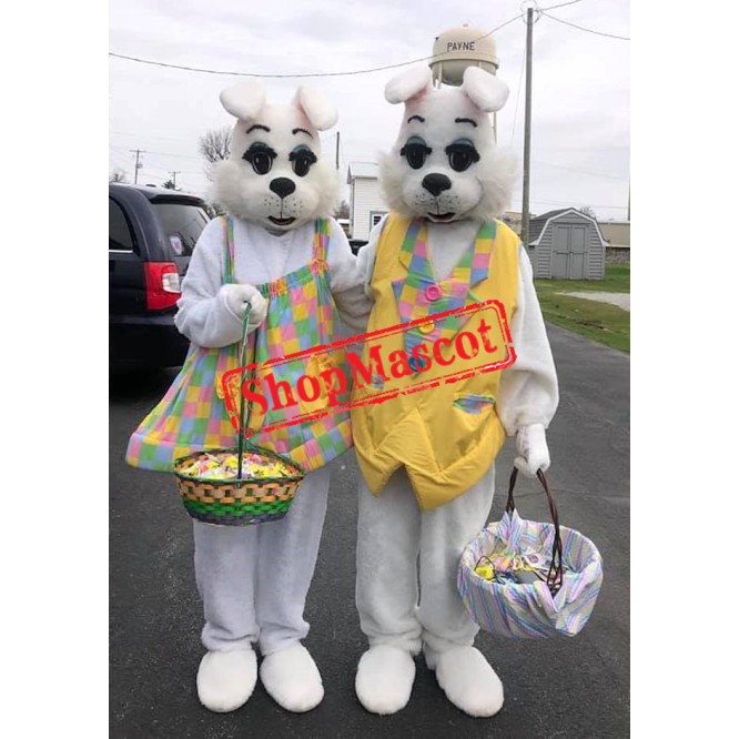 White Mr & Mrs Easter Bunny Mascot Costume
