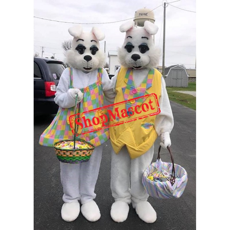 White Mr & Mrs Easter Bunny Mascot Costume