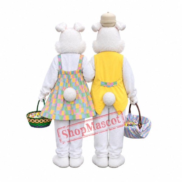 White Mr & Mrs Easter Bunny Mascot Costume White Mr & Mrs Easter Bunny Mascot Costume