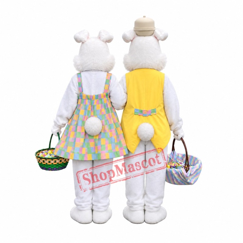 White Mr & Mrs Easter Bunny Mascot Costume White Mr & Mrs Easter Bunny Mascot Costume