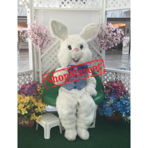 Friendly White Easter Bunny Mascot Costume