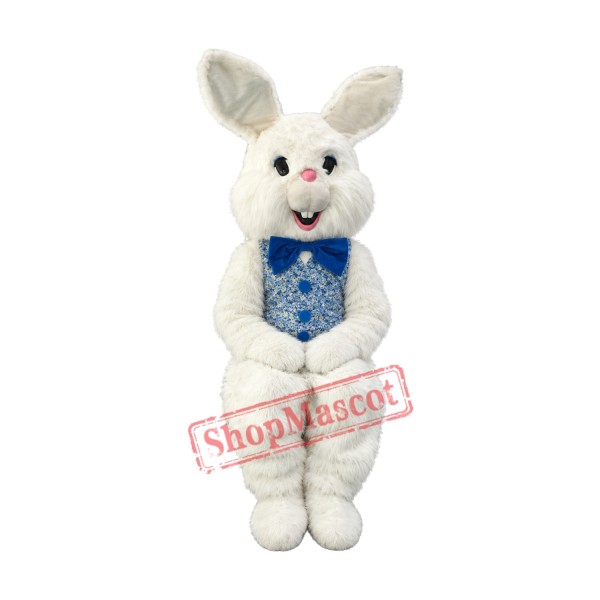 Friendly White Easter Bunny Mascot Costume Friendly White Easter Bunny Mascot Costume