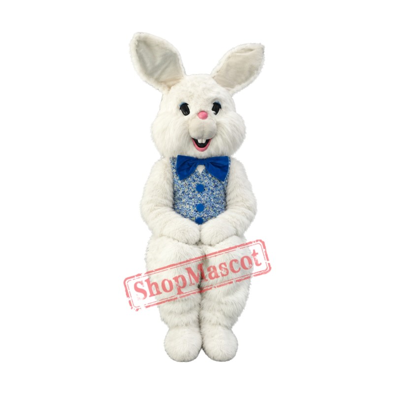 Friendly White Easter Bunny Mascot Costume