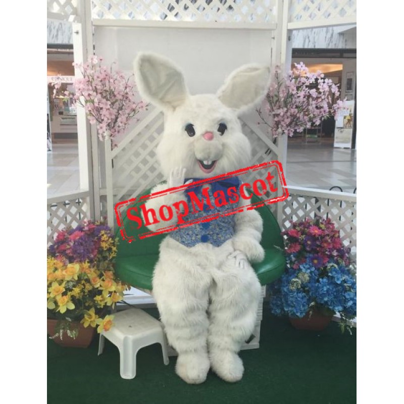 Friendly White Easter Bunny Mascot Costume