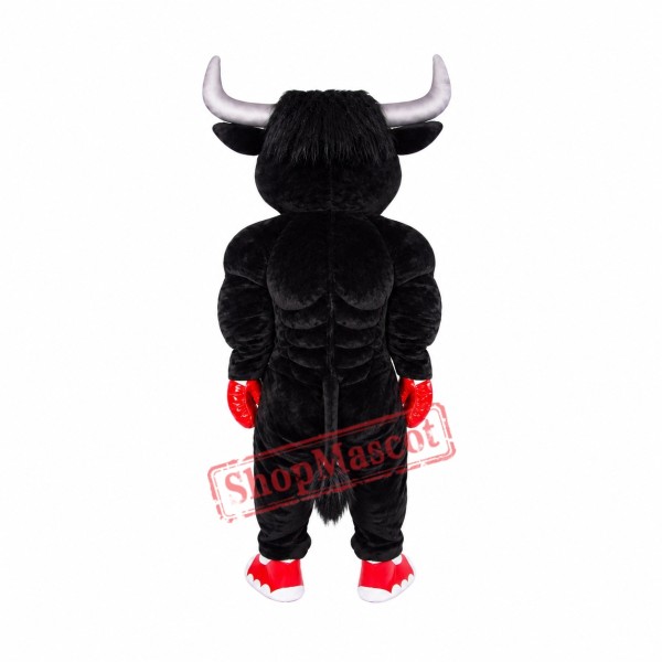 Black Boxing Bull Mascot Costume Black Boxing Bull Mascot Costume