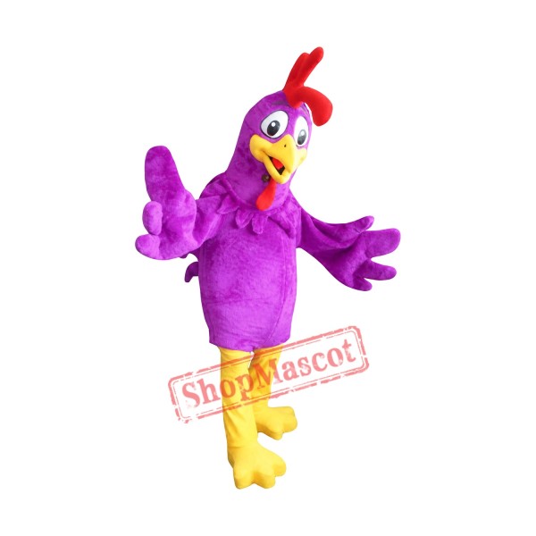 Purple Rooster Mascot Costume