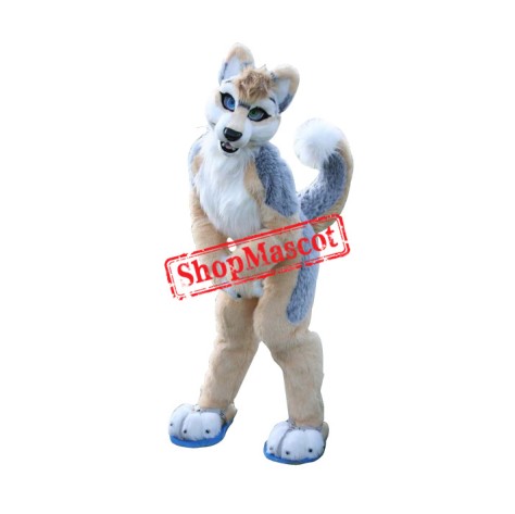 Brown & Gray Husky Dog Mascot Costume