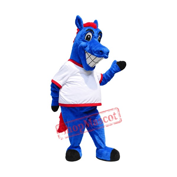 Happy Blue Horse Mascot Costume