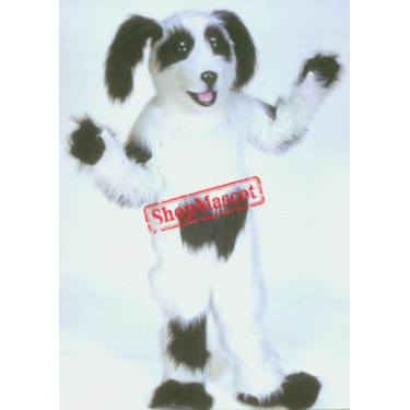 White & Black Shaggy Dog Mascot Costume