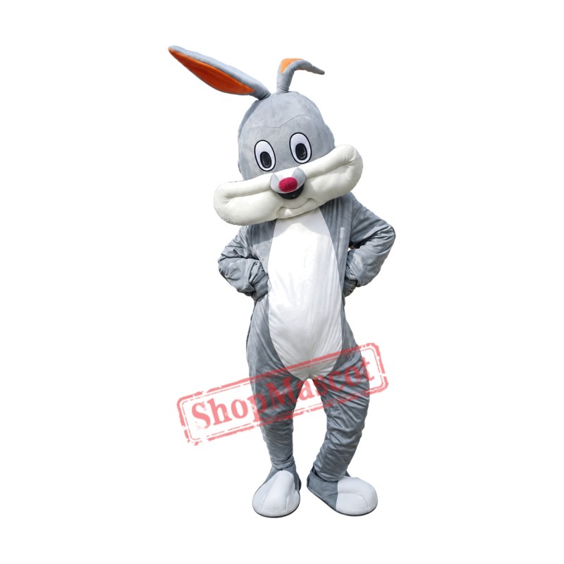 Happy Grey Rabbit Bunny Mascot Costume Happy Grey Rabbit Bunny Mascot Costume