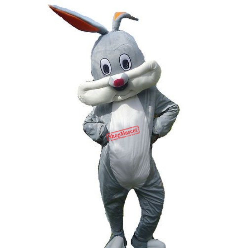 Happy Grey Rabbit Bunny Mascot Costume