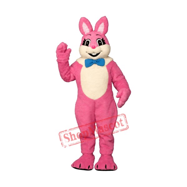 Pink Smiling Bunny Mascot Costume Pink Smiling Bunny Mascot Costume