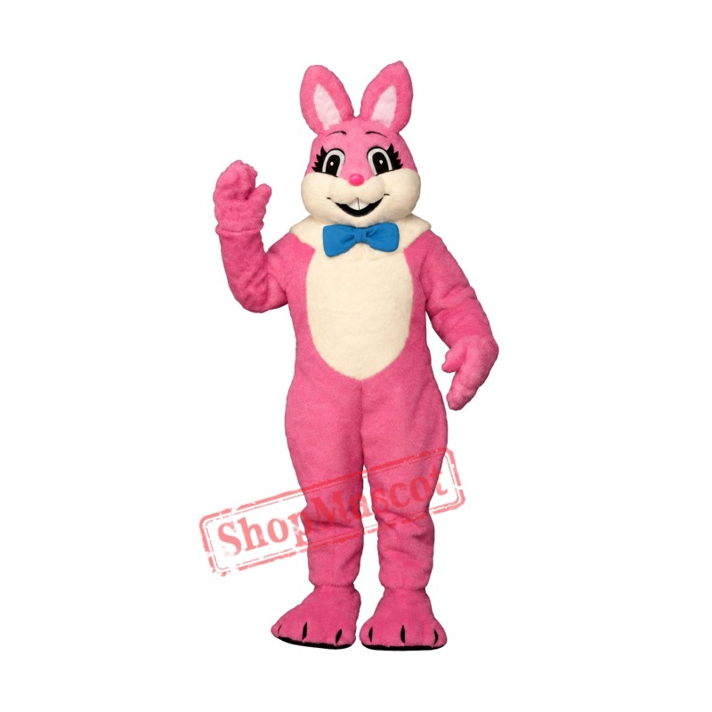 Pink Smiling Bunny Mascot Costume