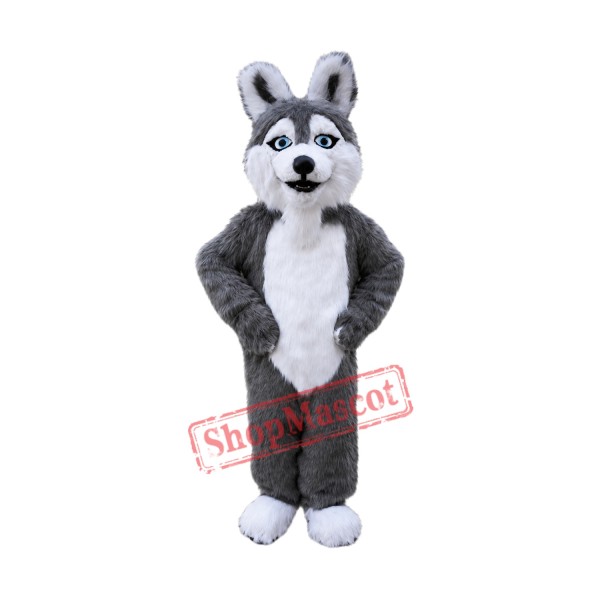 Grey Plush Husky Dog Mascot Costume
