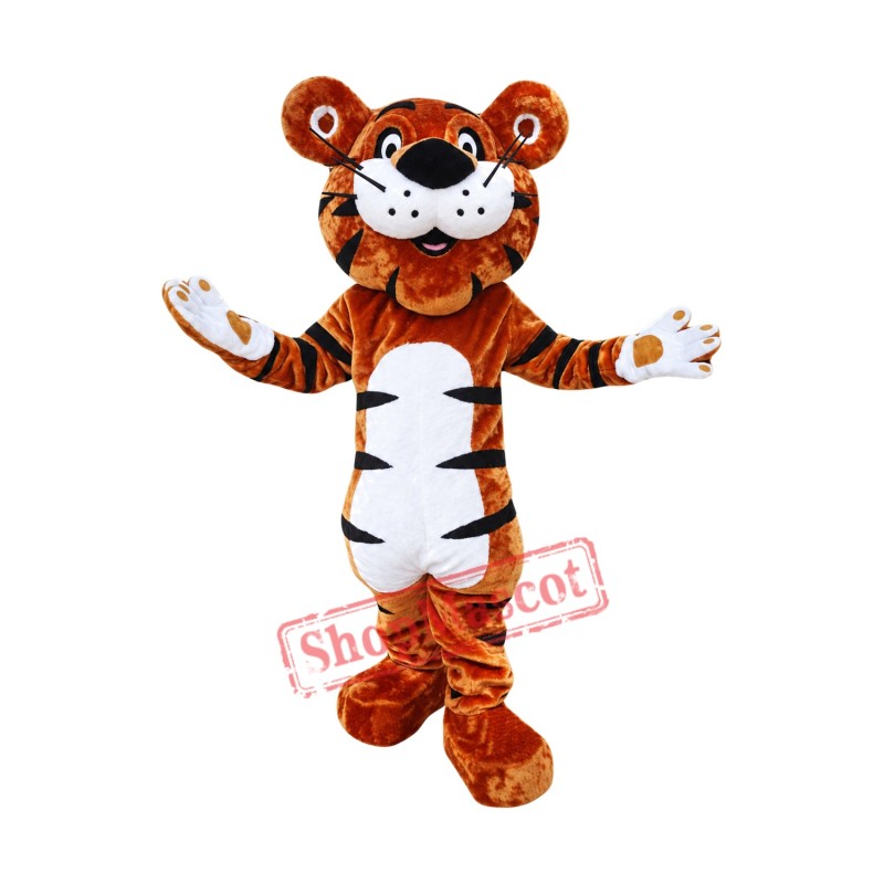 Happy Cartoon Tiger Mascot Costume