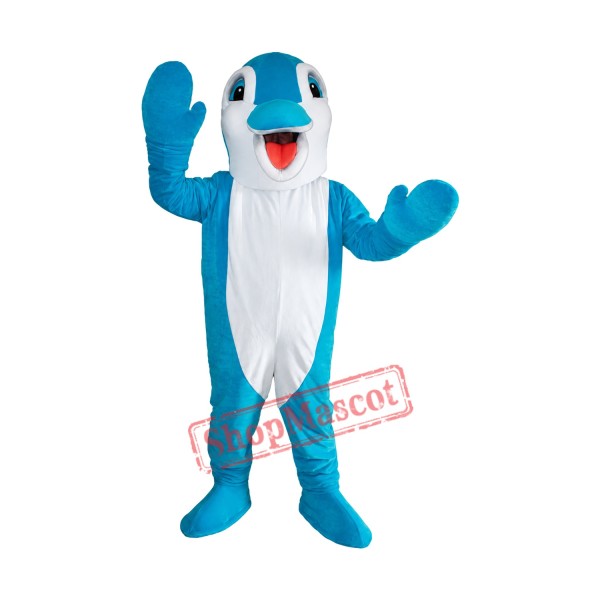 Happy Blue Dolphin Mascot Costume