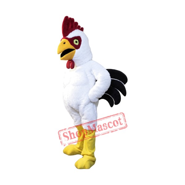 Power Muscular White Rooster Mascot Costume Power Muscular White Rooster Mascot Costume