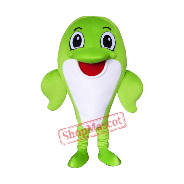 Happy Lightweight Green Dolphin Mascot Costume