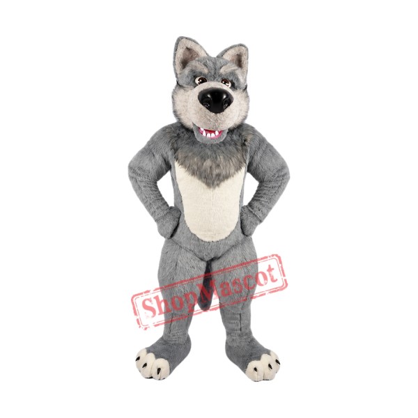 Grey Furry Wolf Mascot Costume