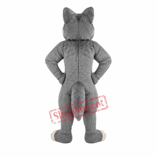 Grey Furry Wolf Mascot Costume