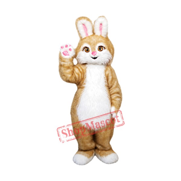 Brown Pink Bunny Mascot Costume