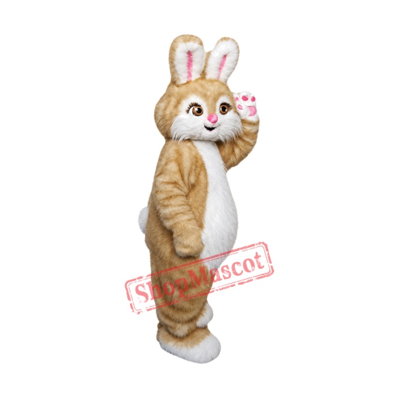 Brown Pink Bunny Mascot Costume Brown Pink Bunny Mascot Costume