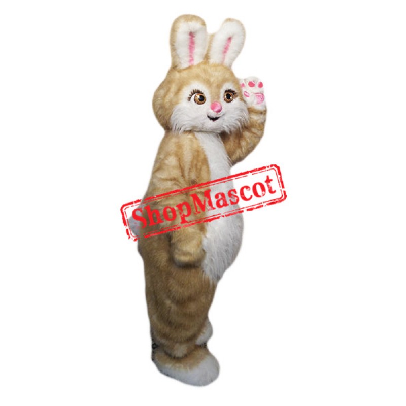 Brown Pink Bunny Mascot Costume