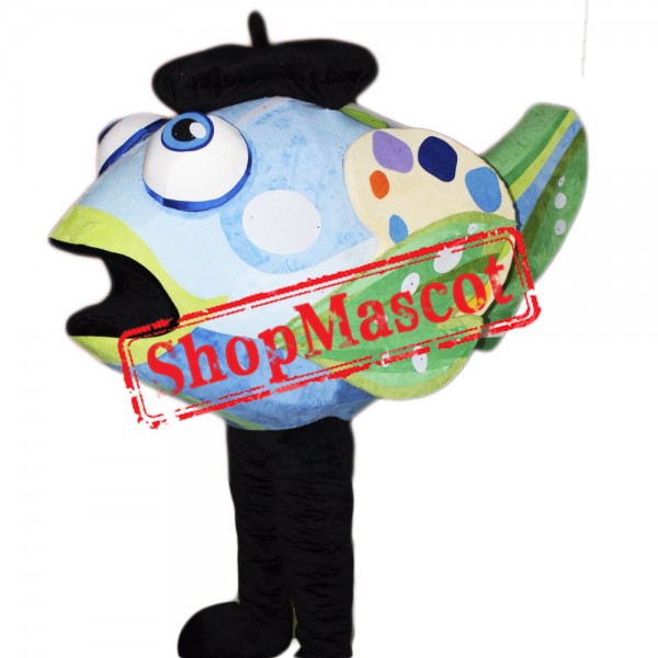 Cute Blue Fish Mascot Costume