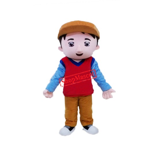 Brown Hat Boy Mascot Costume