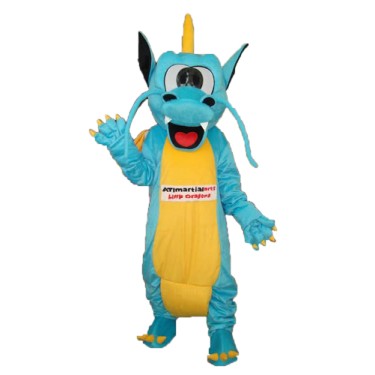 Blue Yellow Serrated Teeth Dragon Mascot Adult Costume Free Shipping
