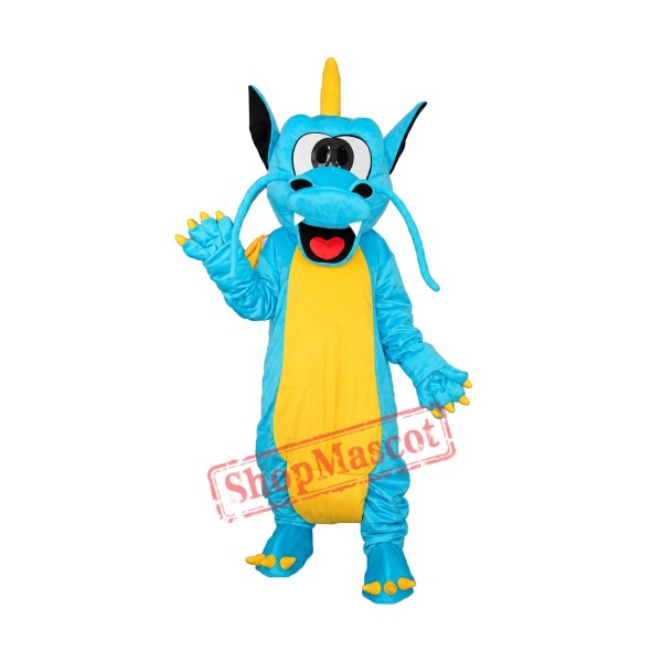 Blue Yellow Serrated Teeth Dragon Mascot Adult Costume Free Shipping