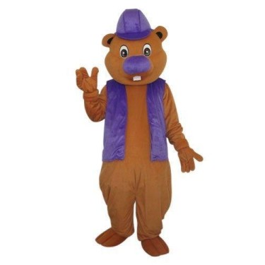 Beaver In Purple Hat Mascot Costume