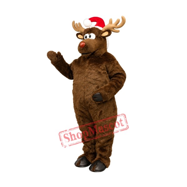 Cute Brown Mascot Costume Deer with Santa Hat Cute Brown Mascot Costume Deer with Santa Hat