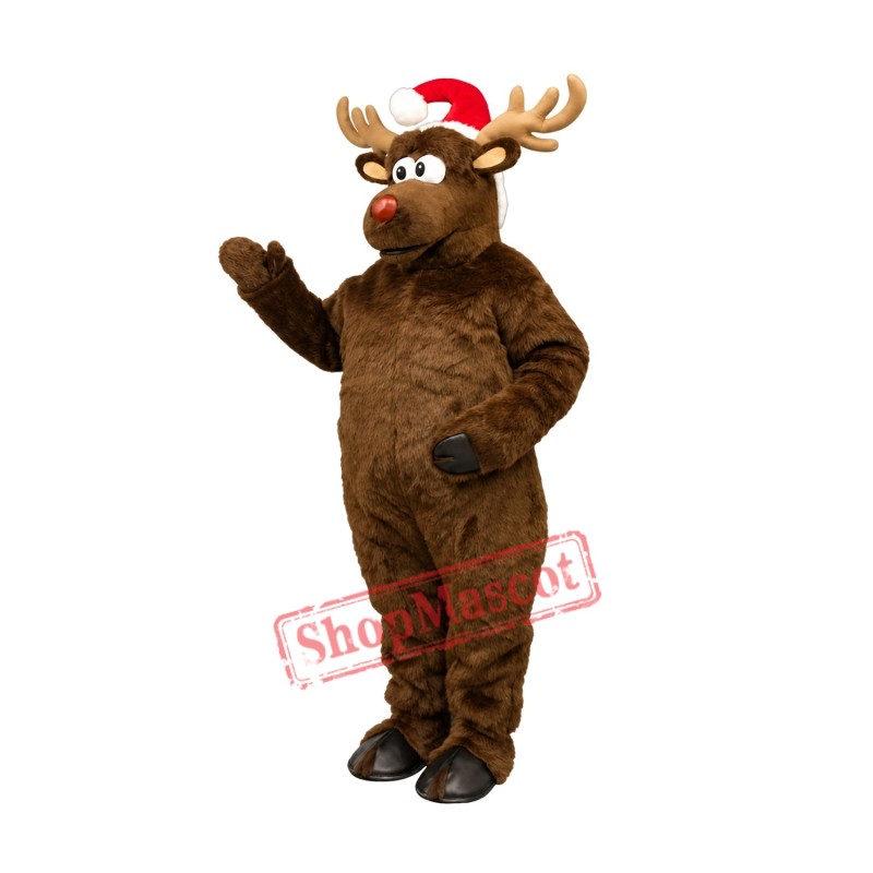 Cute Brown Mascot Costume Deer with Santa Hat Cute Brown Mascot Costume Deer with Santa Hat