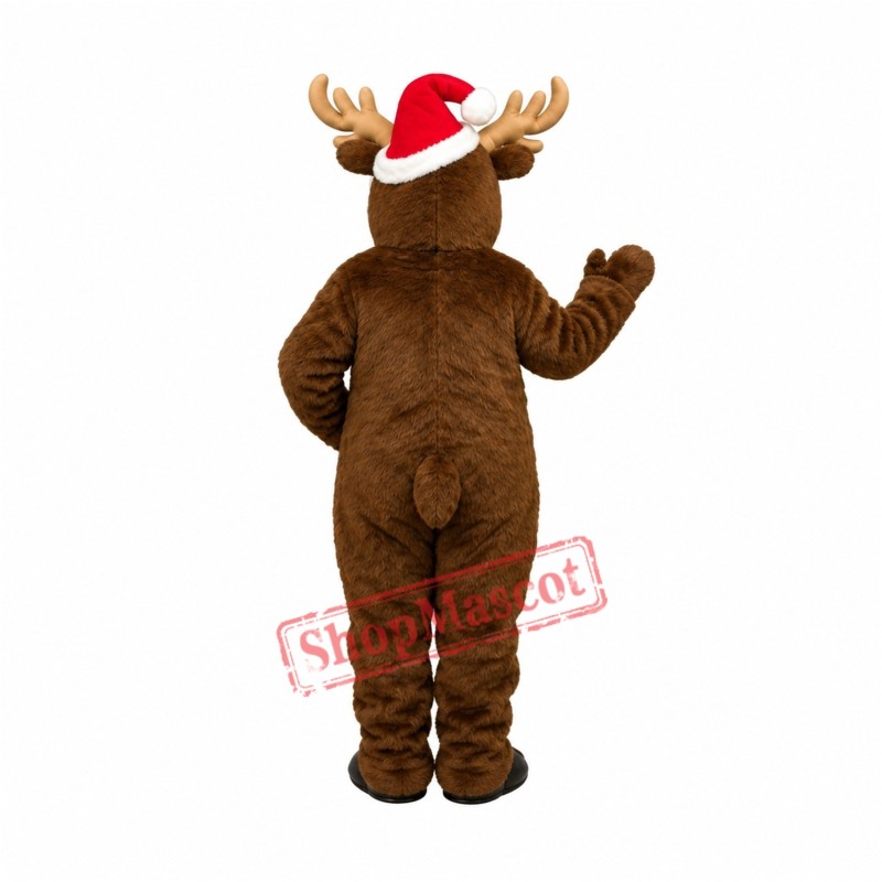 Cute Brown Mascot Costume Deer with Santa Hat Cute Brown Mascot Costume Deer with Santa Hat