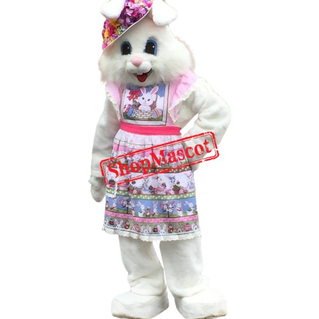 Happy Pink Dress Easter Bunny Mascot Costume